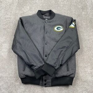 Kids Green Bay Packers NFL Team Apparel Varsity Jacket XL 18-20 Grey Black